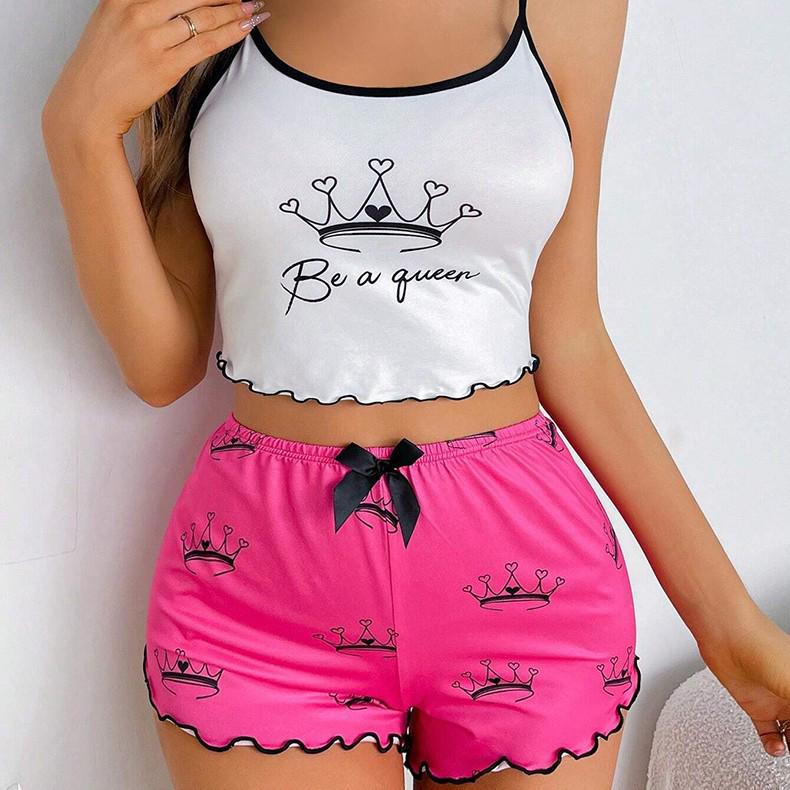 Женский комплект из майки без рукавов и шорт в европейском и американском стиле - Домашняя одежда из молочного шелка
