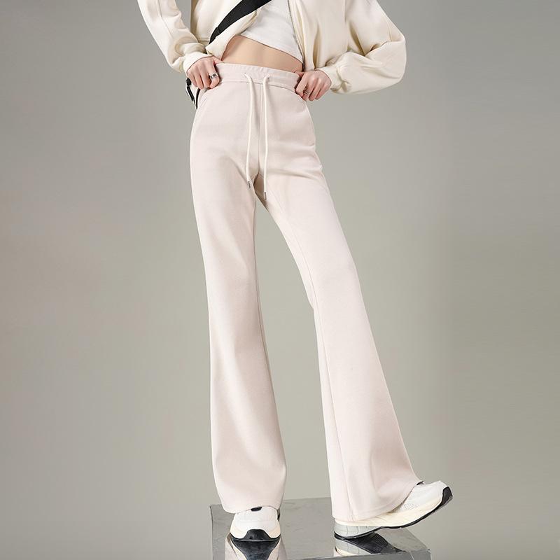Весна Осень Новые Модные Расклешенные Брюки для Женщин Высокая Талия Slim Fit Однотонные Повседневные Спортивные Штаны