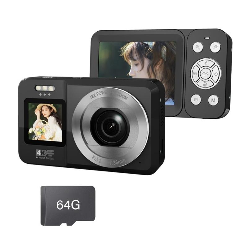 4K UHD 64MP Digital Camera Double Screen 18X Zooms Portable Camera for Students Travel Vloggings