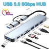 8 In 2 Type C Docking Station USB Splitter Adaptor USB C Hub 5Gbps High Speed Transmission USB 3.0 2.0 3.5 Audio Jack SD/TF Card Reader OTG Adapter