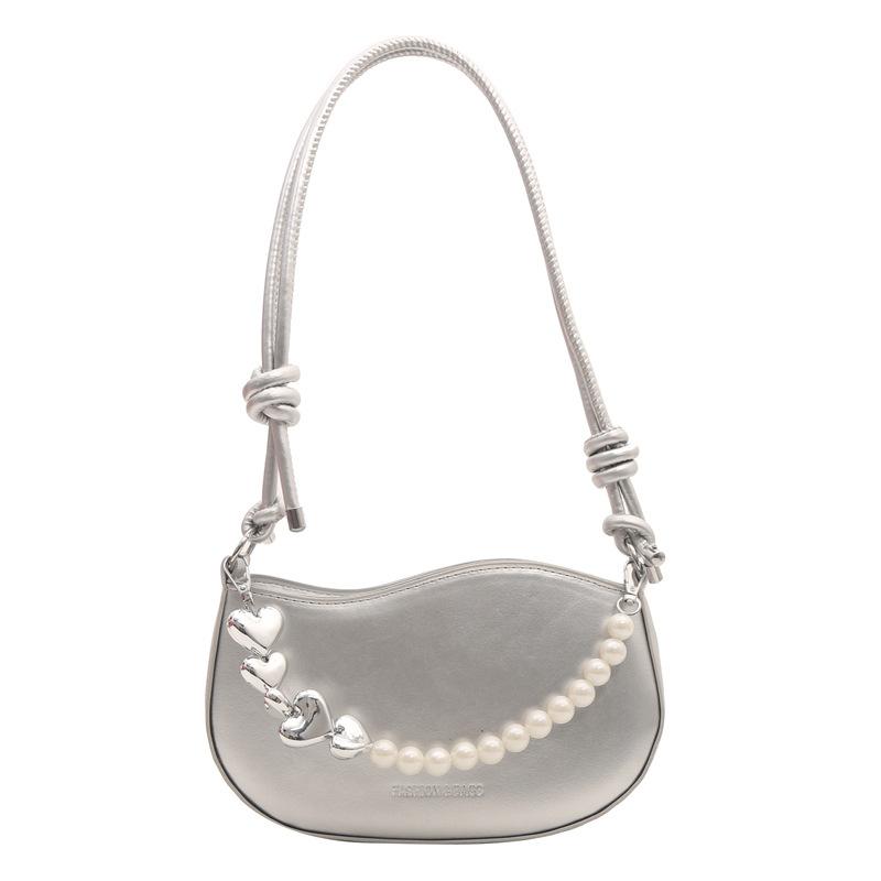 Французская модная женская сумка с жемчужной цепочкой 2024 года, новинка на плечо, фактура, сумка-мессенджер в иностранном стиле