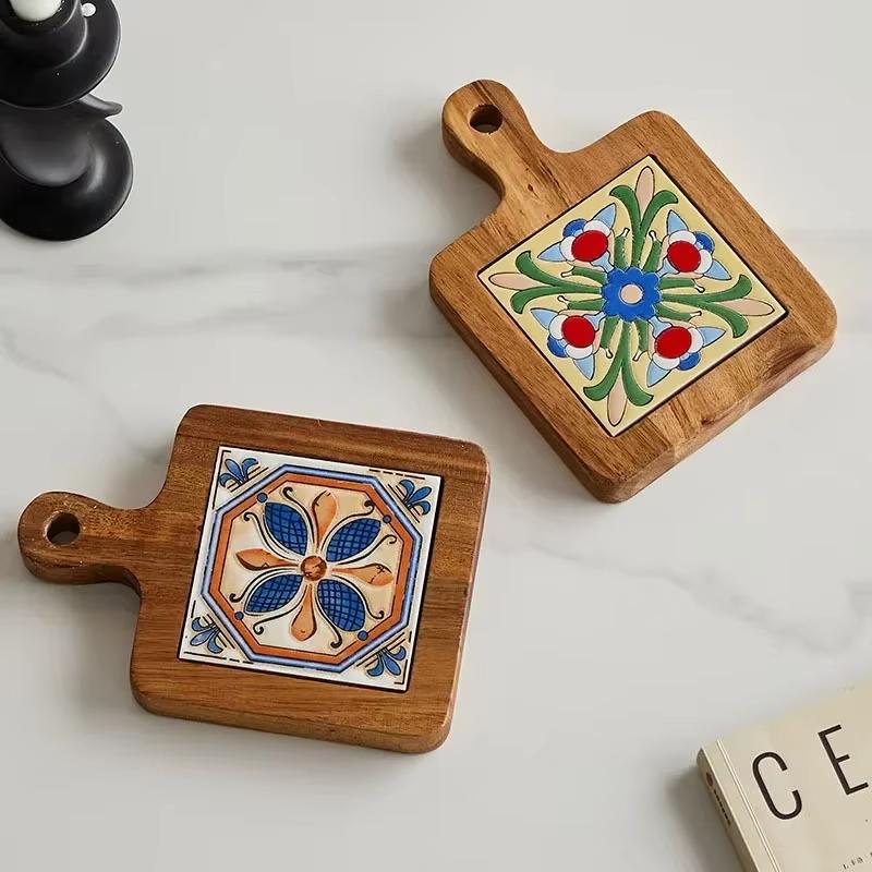 Коврик под кастрюлю из плитки New Home Wood, антиожоговая пластина, подставки под напитки, нескользящие деревянные коврики для горячего чая и чашек