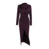 Autumn Fashion Ethos Medium High Neck Pleated Slit Slim Long-sleeved Dress Woman
