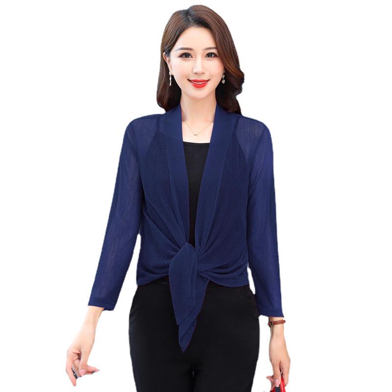 Женский легкий кардиган, блузка, женская шаль с длинным рукавом, пальто, куртка на шнуровке, прозрачная