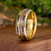 Fashion 8mm Gold Color Stainless Steel Guitar String Rings for Men Vintage Meteorite Leaf Inlay Ring Men Wedding Band Jewelry