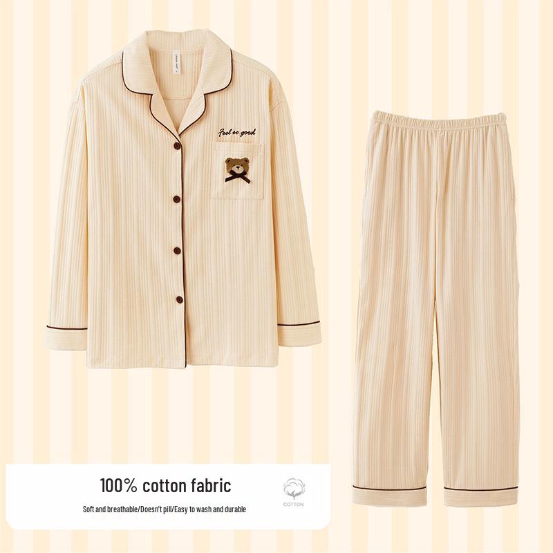 Корейские парные пижамы 2021: 100% Хлопок Домашняя одежда с длинным рукавом для женщин и мужчин - Весна, Осень, Зима