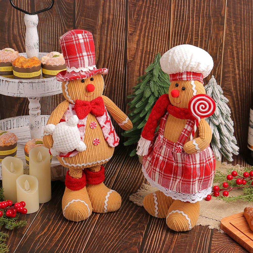 Standing Gingerbread Man Retractable Doll Large Merry Christmas Decoration New Year Supplies