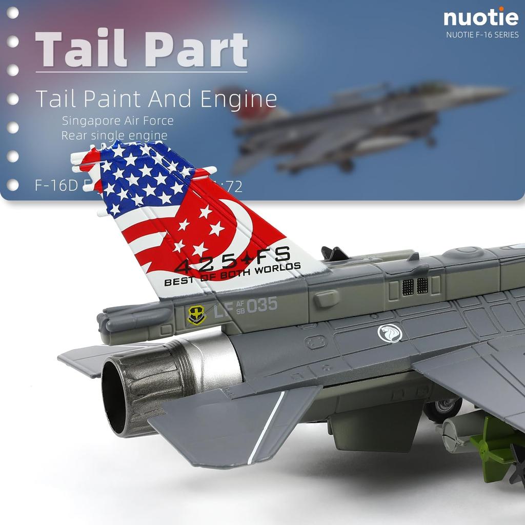 NUOTIE Scale Fighting Falcon Airplane Prebuild Model Kit Готовый продукт Литой самолет Металлическая модель истребителя Дисплей 1/72 F-16D (F-16D Сингапур)