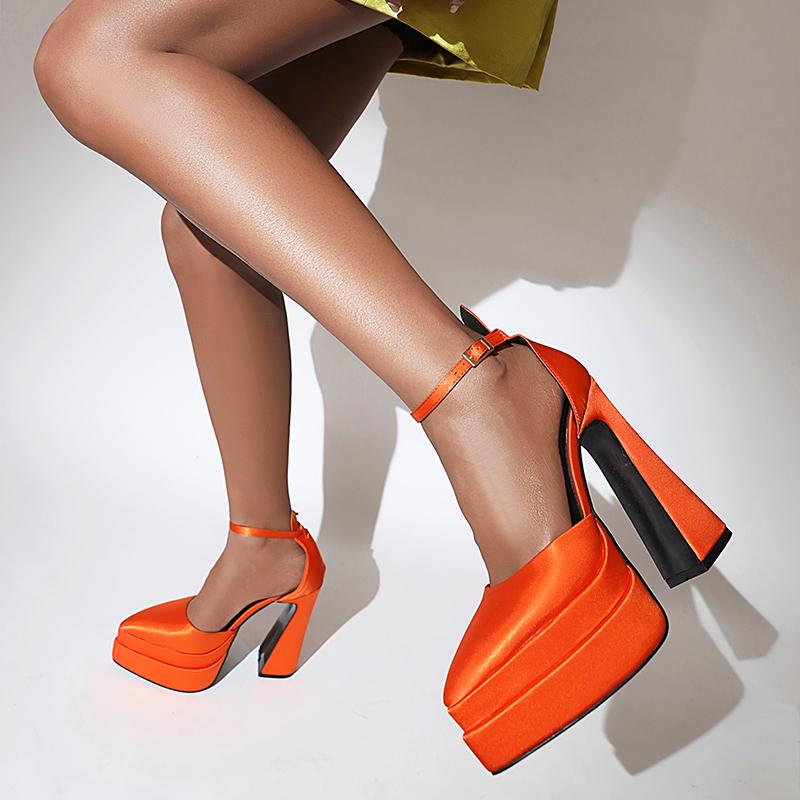 Высокая Двойная Водонепроницаемая Платформа Острый Носок Боковые Вырезы Ультравысокий Массивный Каблук Подиумные Сандалии Сексуальные Женские Сандалии