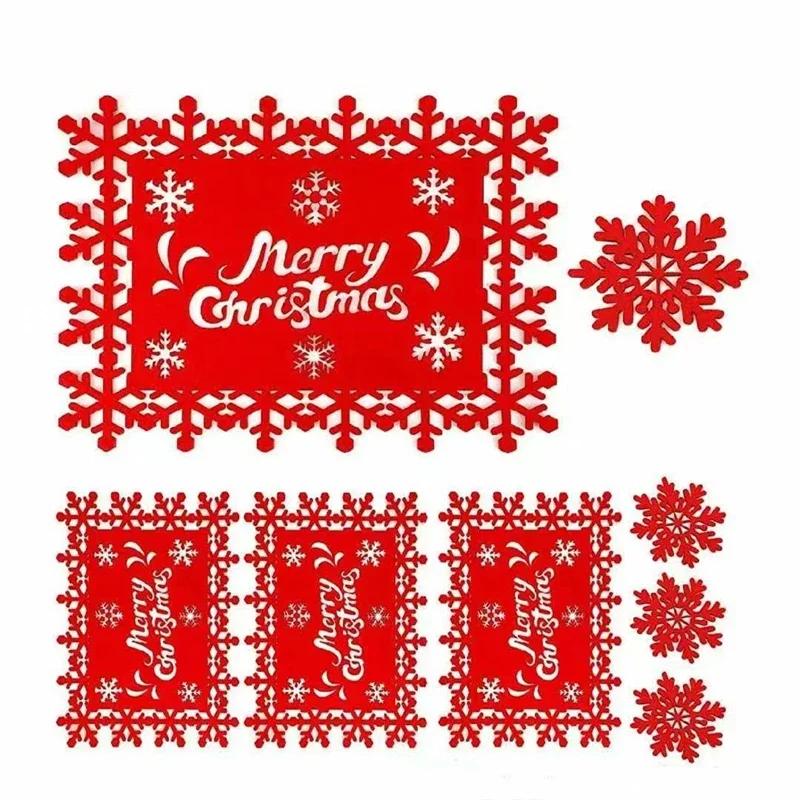 12 шт. Рождественские фетровые подставки под тарелки в форме снежинок, противоскользящие подставки под чашки, красные подставки под тарелки для стола, кухонные подставки под миски, домашний рождественский новогодний декор