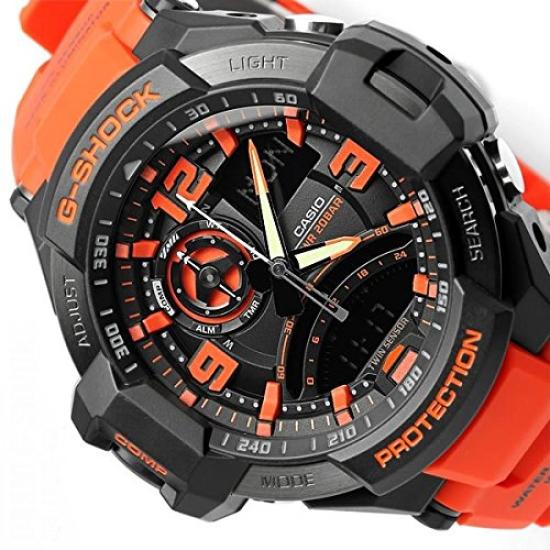 Оранжевые часы с поясом для пожарных спасательных сил Sky Cockpit 20 ATM, водонепроницаемые, для мужчин, для самообороны, G-SHOCK Ana-Digi (ГА-1000-2Б