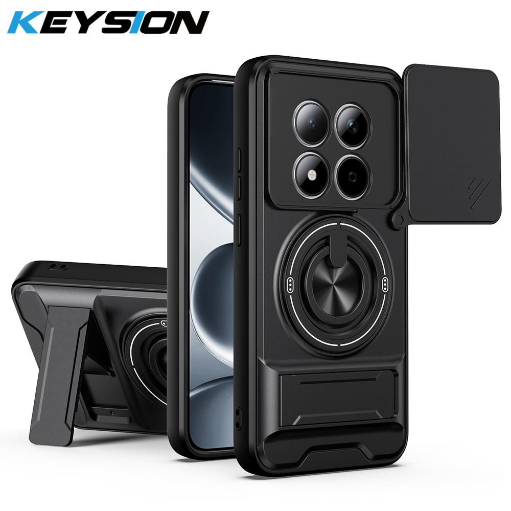KEYSION Магнитный чехол для телефона Xiaomi POCO M8 5G M8 Pro 5G Защита камеры со сдвижной крышкой Вертикальная подставка Кольцо Ударопрочная задняя крышка