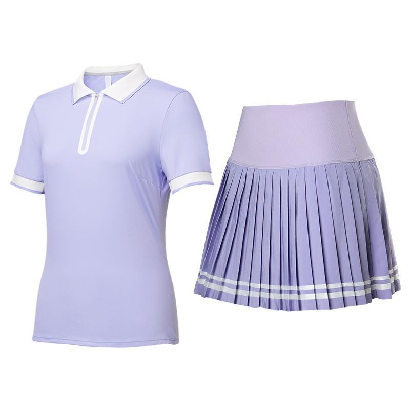 Womens Sporty Polo Top Pleated Skirt Set Tennis Gym Running Active Wear
