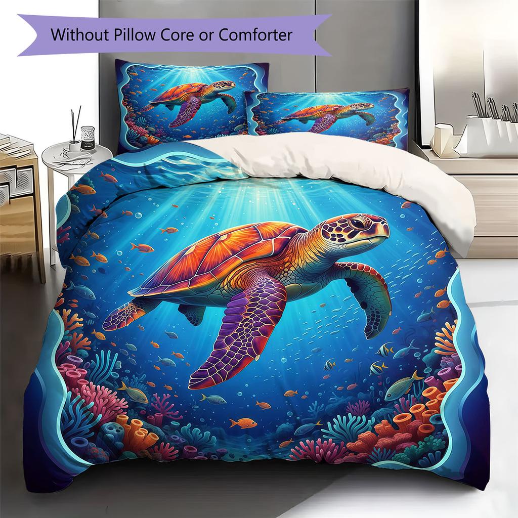 UnderwaterWorld Pattern Bedding Quilt Set Quilt Cover Pillowcase Home Decoration Birthday Gift (1 * duvet cover + 2 * pillowcase, without core)