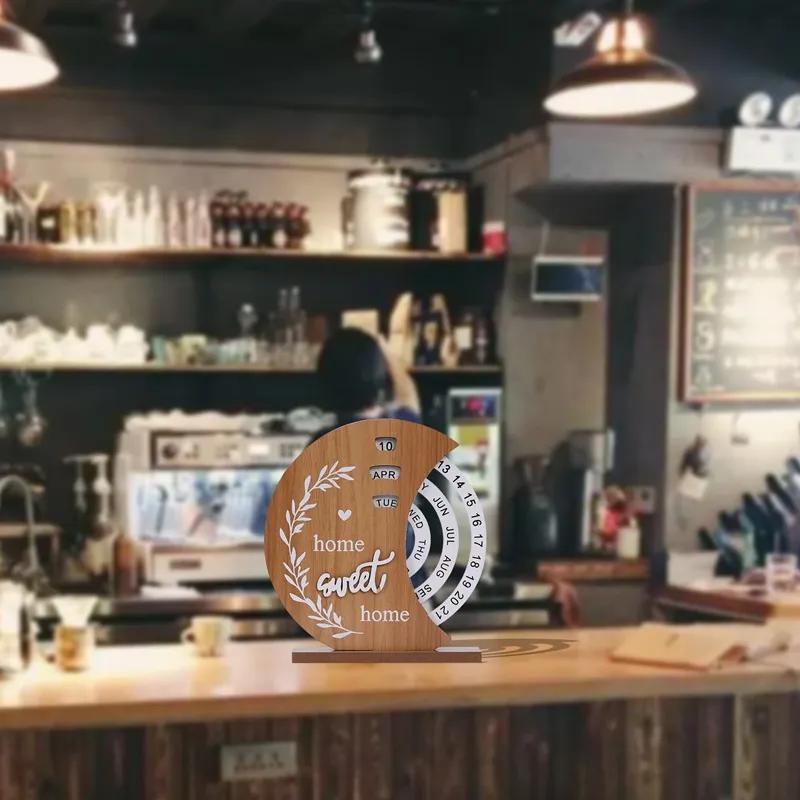 Деревянный креативный календарь, вечный календарь, украшение для дома, украшение рабочего стола в офисе, ручной вращающийся настольный календарь YLE324