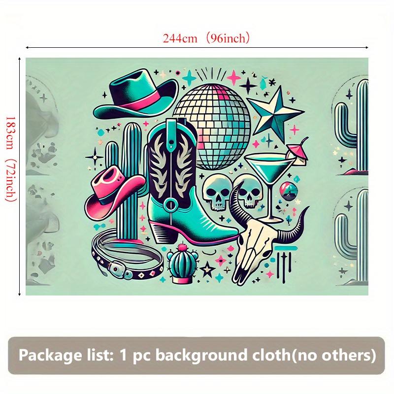 One 2D background banner, western cowboy-themed polyester fabric wall covering, for living room and bedroom.DJH