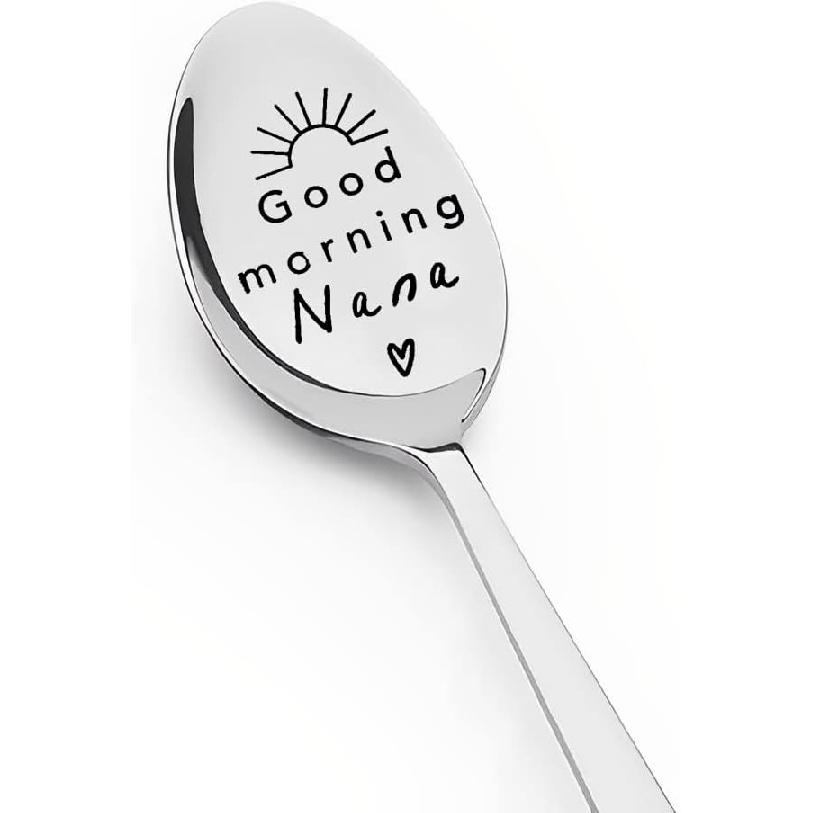 Nana Spoon Gifts from Grandchildren Grandkids, Good Morning Nana Spoons for Grandma Grandmother Mothers Day Birthday Gift for Nana Nanny Tea Coffee
