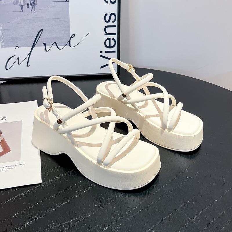 Женские босоножки на платформе весна и лето новая уличная обувь на танкетке римские сандалии подошва маффин фея ветер пляжный отпуск крутые шлепанцы женщина