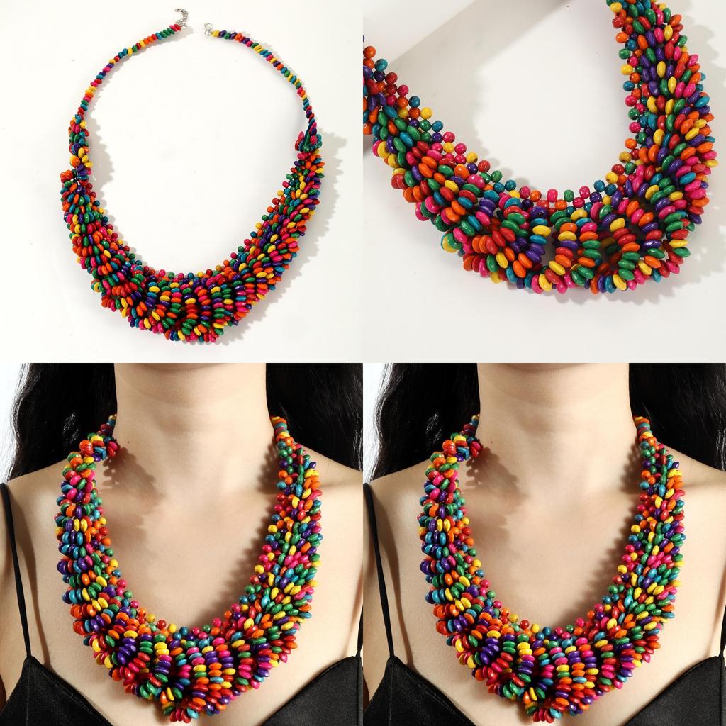 Creative Colored Wooden Bead Woven Necklace Neck Accessories For Men And Women