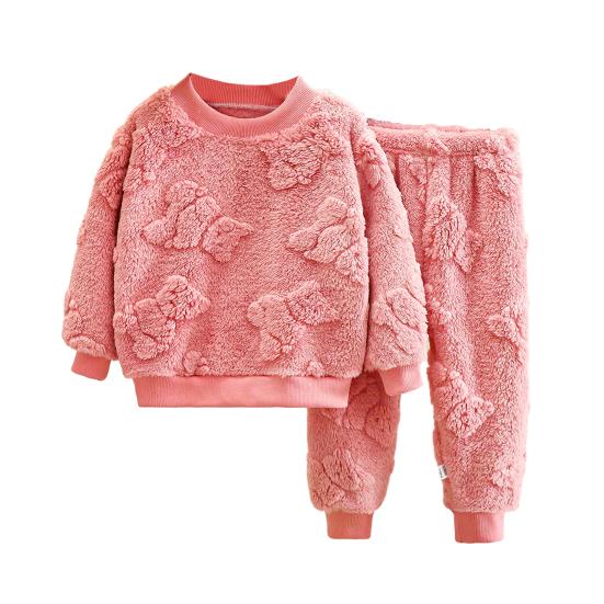 2 шт./комплект детской домашней одежды, толстый плюшевый топ и штаны, комплект с рисунком медведя из мультфильма, пижама с круглым вырезом, сохраняющая тепло, унисекс, детская домашняя одежда