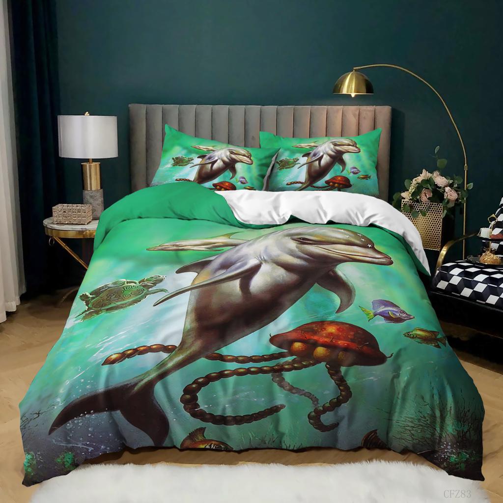 3D Digital Marine Style Quilt Cover Three-piece Set Bedding Pillowcase