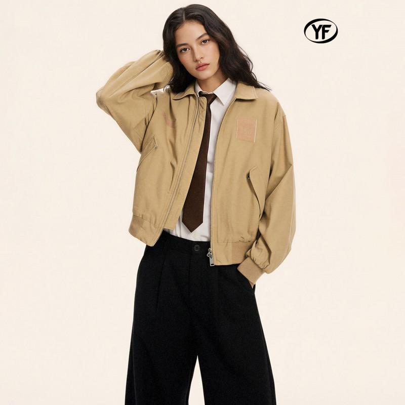 Unisex Oversized Washed Cotton Baseball Jacket With Zipper Collar Streetwear Outerwear 2026