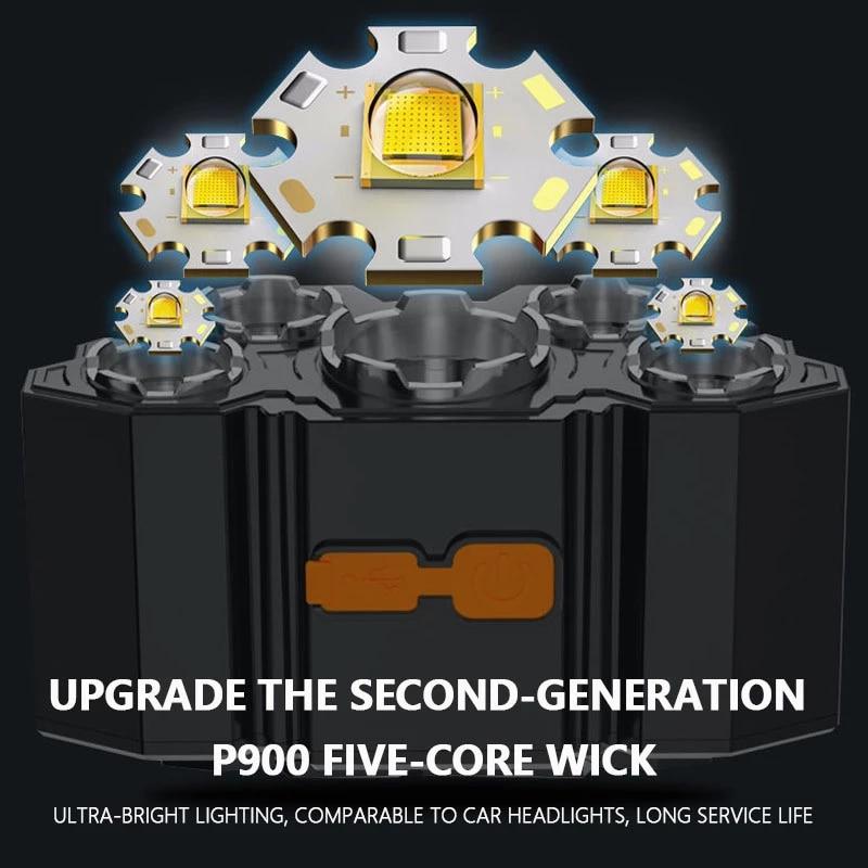 5 светодиодный налобный фонарь, перезаряжаемый мощный налобный фонарь со встроенной батареей 18650, уличный фонарь для кемпинга, налобный фонарь, налобный фонарь