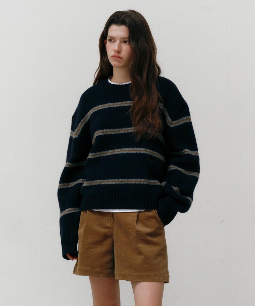 OSTKAKA Wool Blended Stripe Pullover Navy