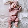 Baby 3d Rabbit Ear Long Romper Cute Long Sleeve Hoodie Jumpsuits Toddler Winter Warm Outwear