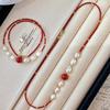 Vintage New Year's Red Pigeon Blood Red Natural Chalcedony Agate Baroque Pearl Necklace Collarbone Chain