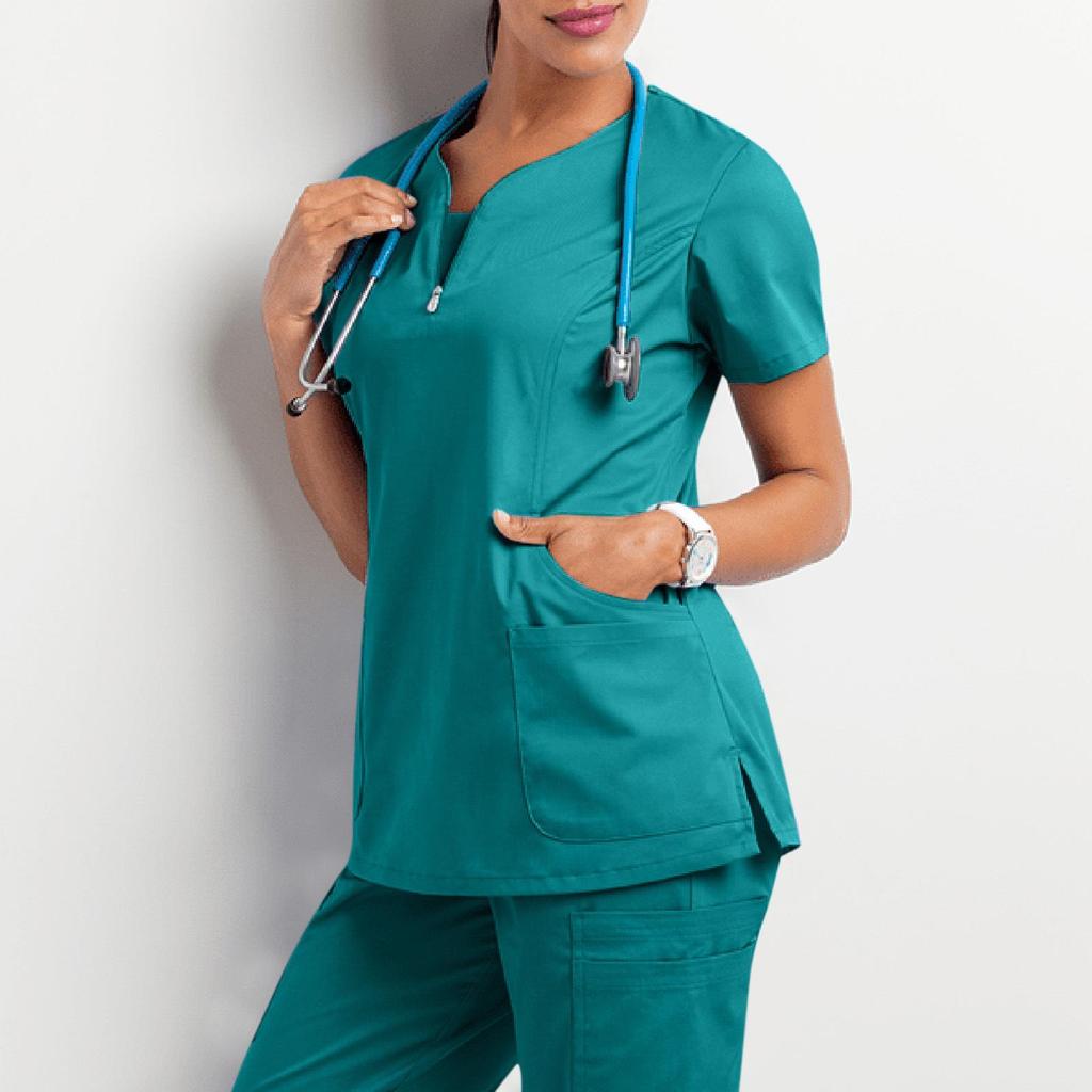 Women's Short Sleeve Scrub Top - Nurse/Surgeon Workwear T-Shirt Gown