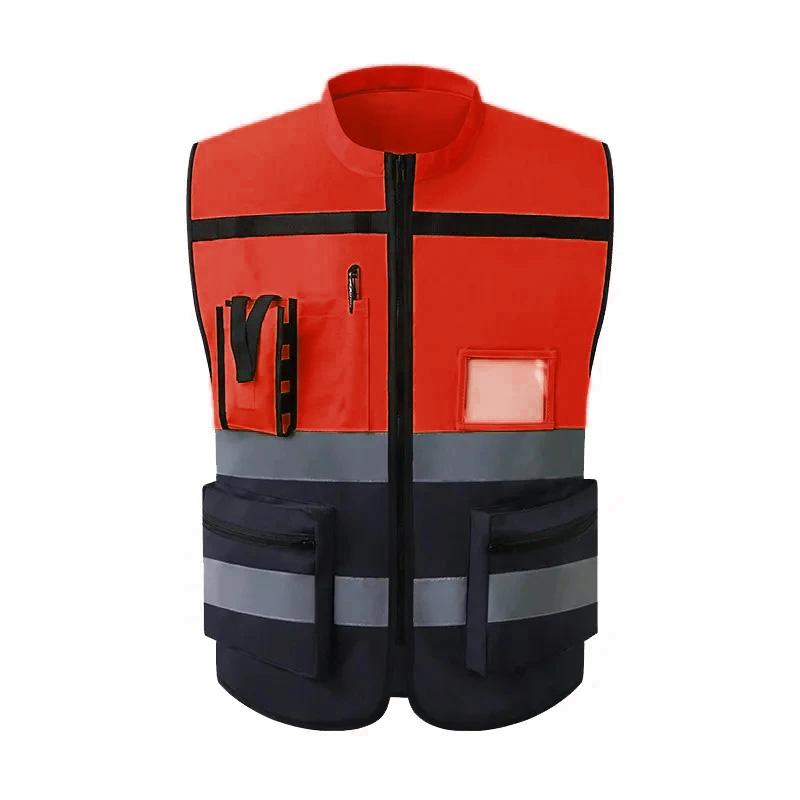 Custom LOGO Safety Vest for Men Work Vest with Pockets and Zipper Safety Construction Two Tone Workwear Vest Volunteer Uniform