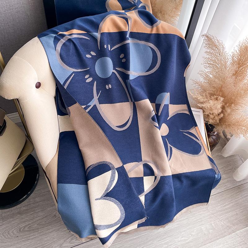 Imitation Cashmere Versatile Texture Printing Double-Sided Scarf Winter High-End Warm Shawl