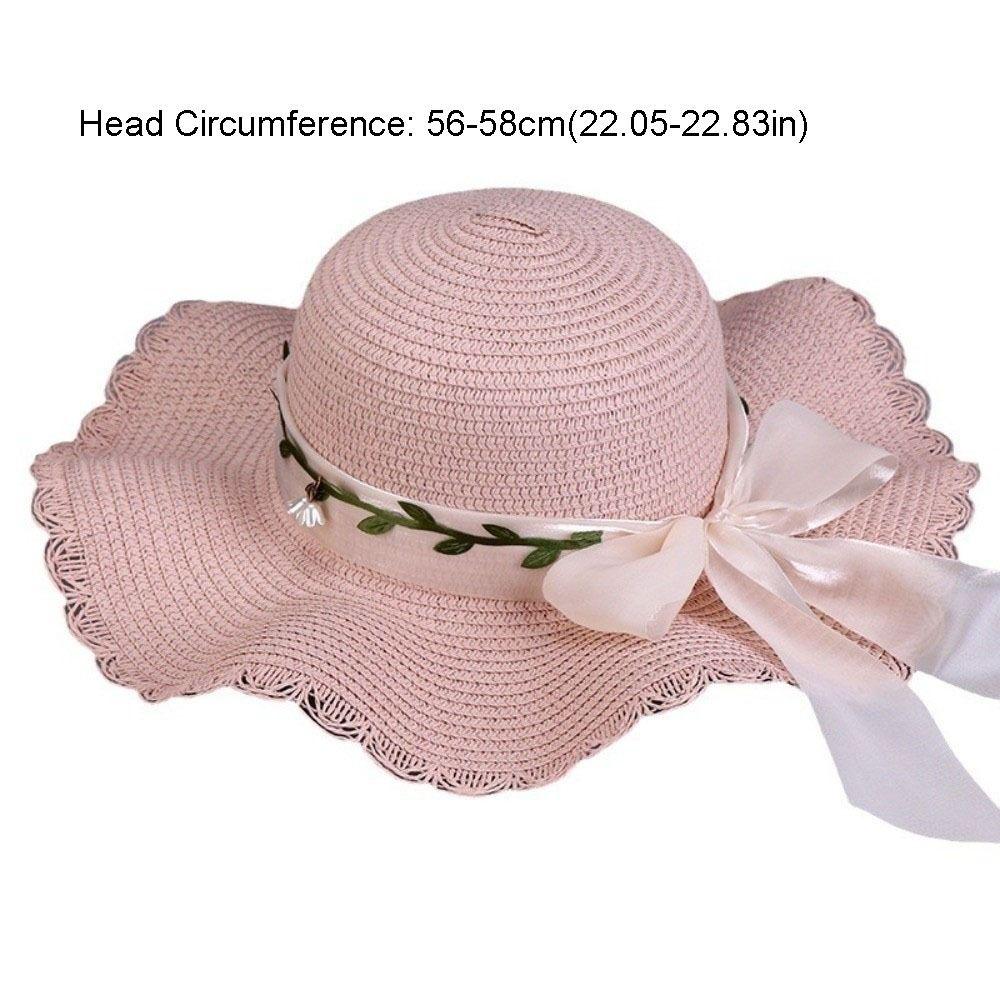 Casual Colorful Bow Straw Hat Wide Brim Boho Weave Hat Breathable Visor Fisherman Hat Girls