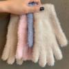 Women Fashion Winter Outdoors Cycling Faux Rabbit Fur Gloves Velvet Five Finger Gloves