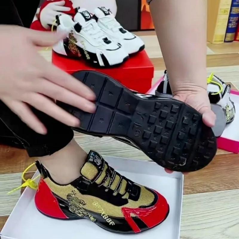 Женская спортивная обувь с вышивкой Auspicious Tiger, дышащая обувь на платформе, женские кроссовки с низким верхом, подходящие кроссовки на шнуровке, женские теннисные туфли