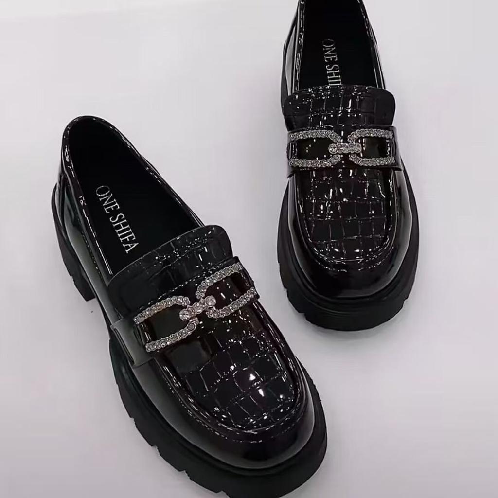 Woman Pumps Loafers Cute Platform Shoes for Women Leather Casual Block Heel Round Toe Chunky Heels Shoe