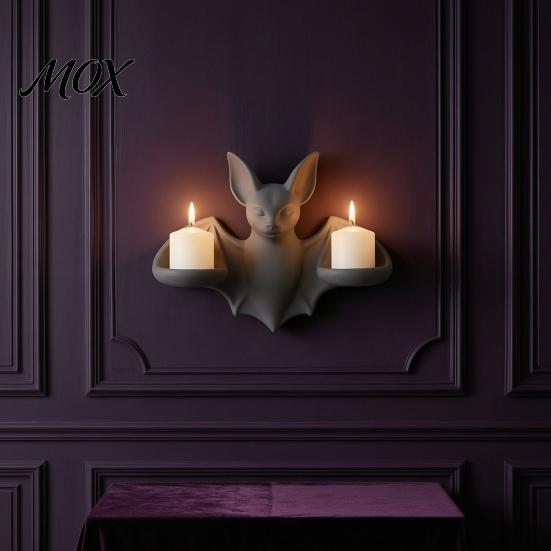 Unique Wall Scenery Gothic Bat Candle Holder, 3D Printed Double Sconce Candlestick with Spooky Hanging 2 Electronic Candles, Dark Style Halloween