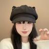 Y2K British Beret Hat Woolen Octagonal Cap Versatile Cat Ear Hat  Autumn Winter