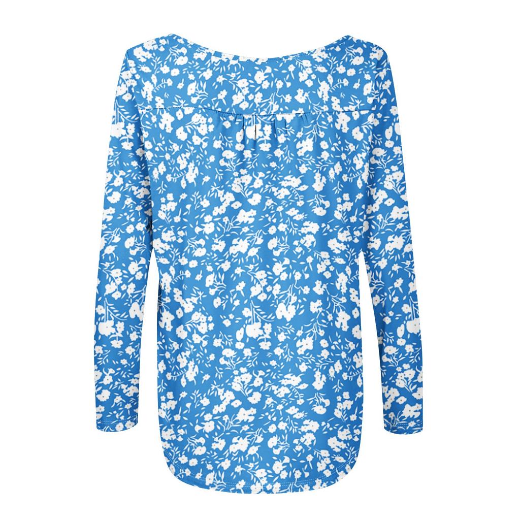 Женская туника с длинным рукавом, свободные топы, повседневные топы оверсайз, плиссированная туника, застегивающаяся на пуговицы, повседневные женские топы с принтом