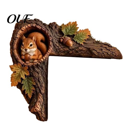 Rustic Cabin Decor Accessories Chipmunk Tree Door Topper, Squirrel Owl Wooden Frame Sign, Funny Whimsical Handcrafted Wall Art Animals Corner