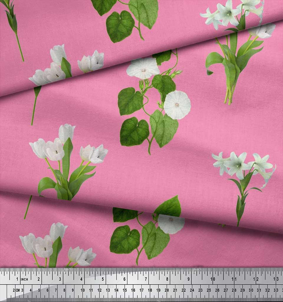 Soimoi Японская креп-сатиновая ткань с листьями, тюльпанами и цветочным принтом азалии, ткань по метрам 42 дюйма