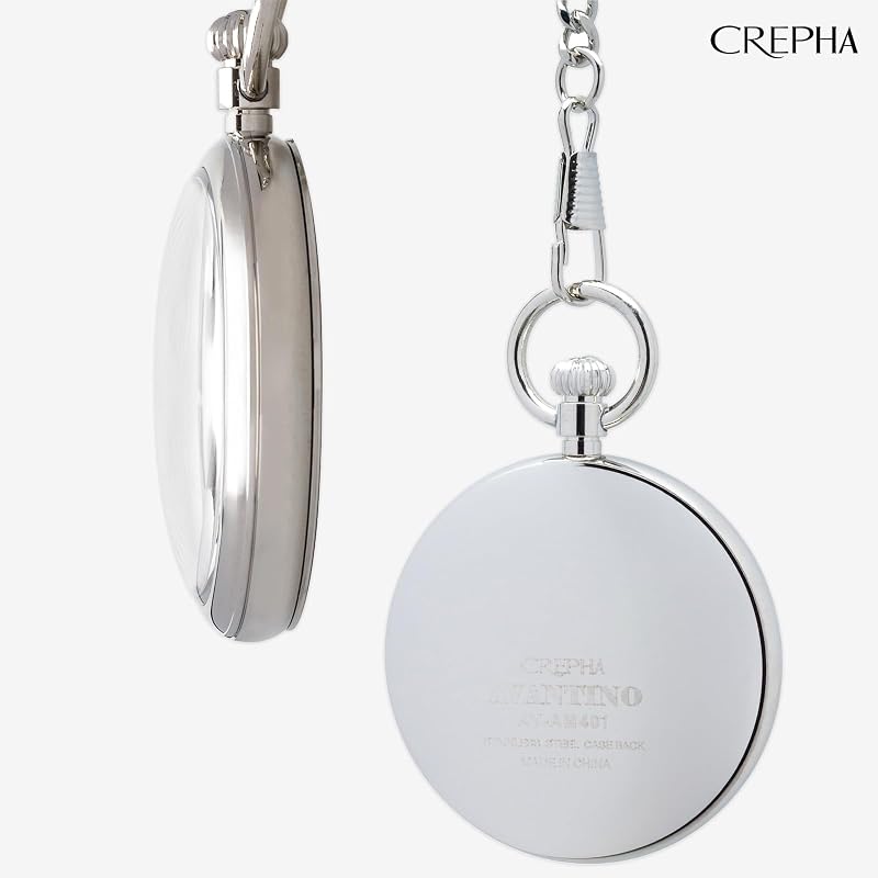 Карманные часы CREPHA для мужчин, японский механизм, 50 мм, простой дизайн, на батарейках, нержавеющая сталь, аналоговые, белый циферблат, для бизнеса, серебристые
