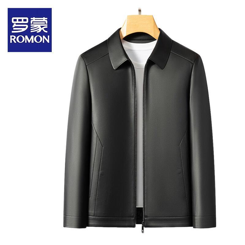 ROMON Мужская кожаная куртка в стиле business casual с лацканами