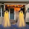 Halloween Ghost Decoration with LED Light Large White Scary Light Up Ghost with Witch Hat for Outdoor Front Porch Yard Garden Lawn Home Decor