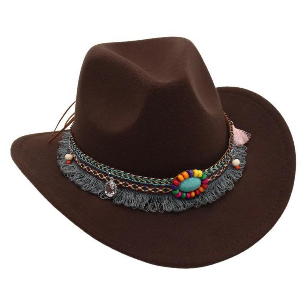 with Tassels Tibetan Style Top Hat Ethnic Style Jazz Fedora Hats Ox Head Accessories