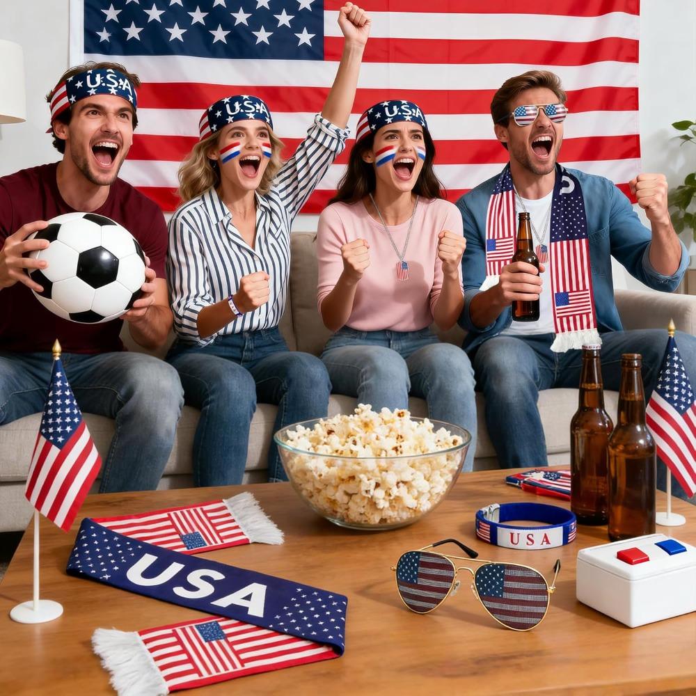 Набор фаната США 2026 Патриотический набор болельщика для игрового дня Повязка на голову Солнцезащитные очки Для вечеринок с просмотром игр Национальных праздников