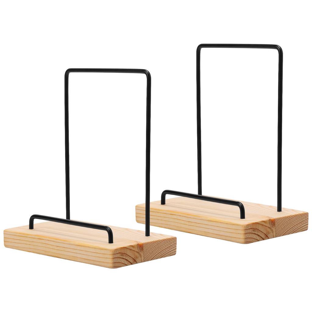 2Pcs Wood Base Vinyl Record Display Stand With Metal Back Support Stable Vinyl Record Holder Easy To Assemble for Household