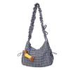Vintage Pleated Plaid Moon Bag Fashion Canvas Bag Crossbody Dumpling Bag Niche Underarm Shoulder Bag