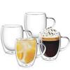 TeamSky Double-Walled Glasses, 350ml, Set of 4, Heat-Resistant, Coffee Glasses, Double-Walled Cups, Insulated, Transparent, Condensation-Free,
